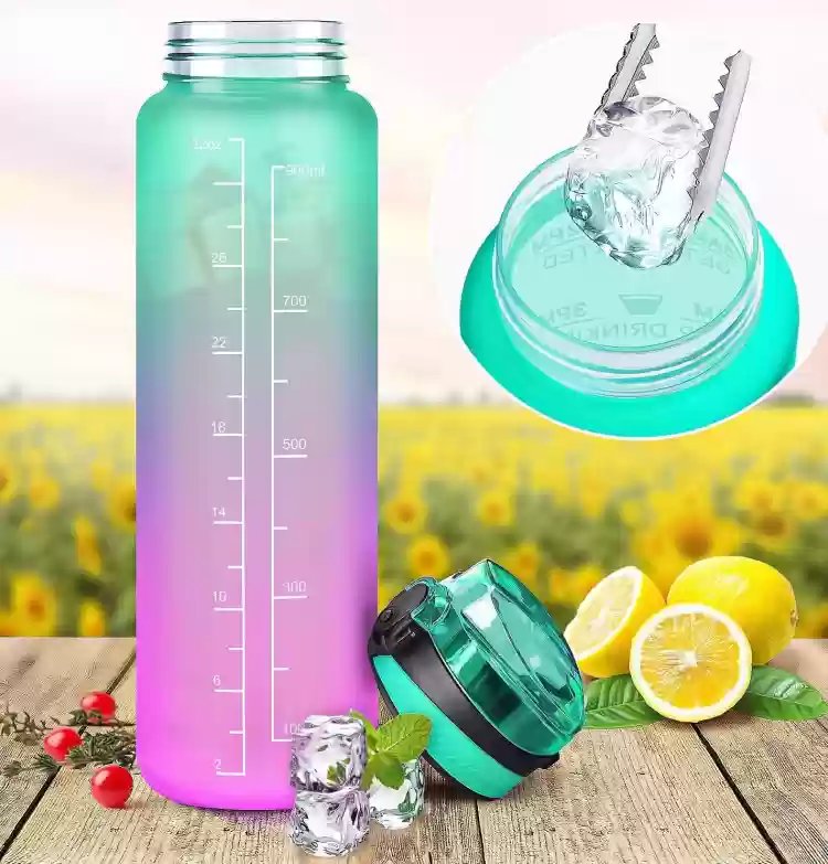 kiaraz BPA Free Drinking Water Bottle with Time Marker & Straw 